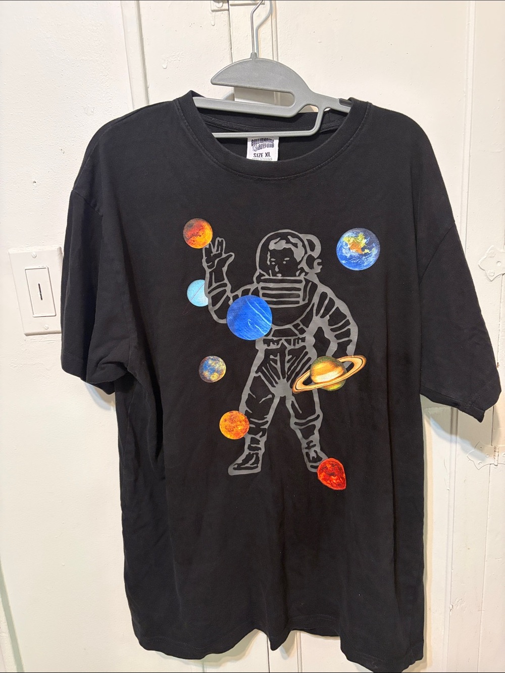 Billionaire Boys Club Black Graphic Astronaut Tee with Multicolor Planet Prints